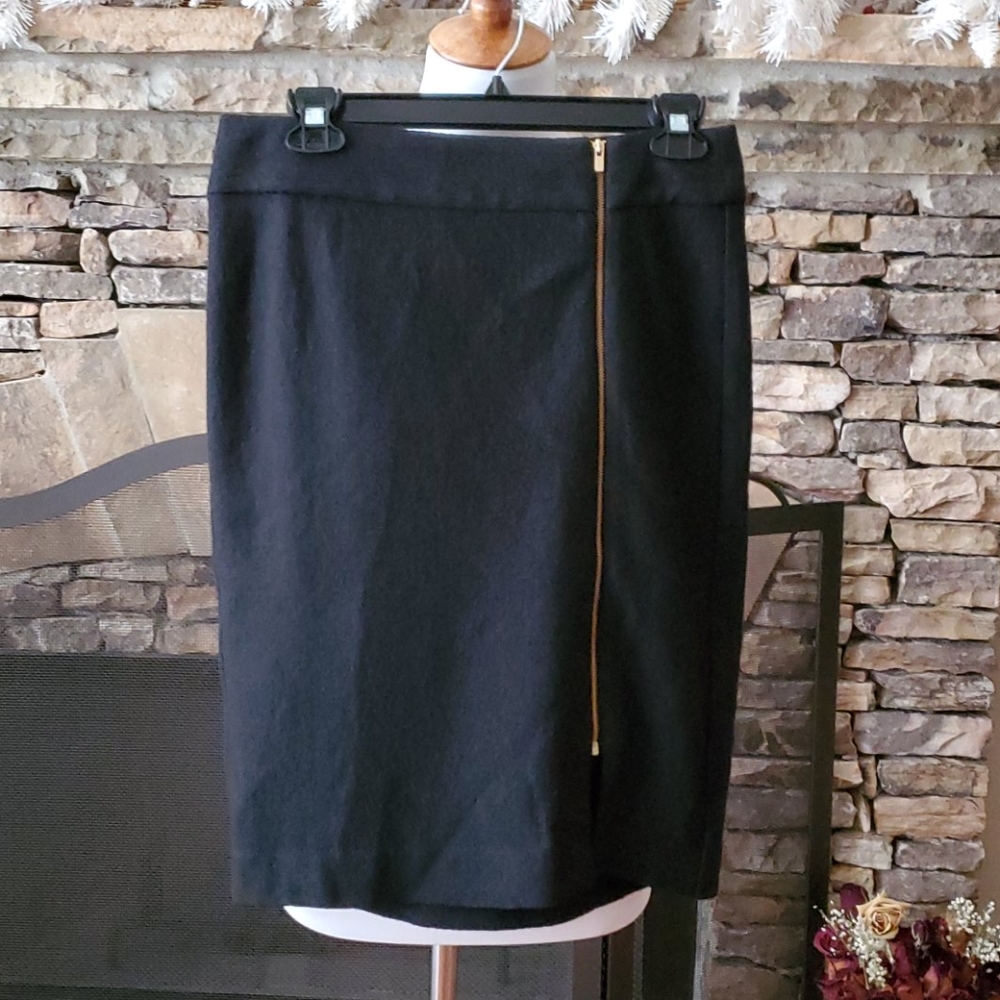 Banana Republic Black Wool Pencil Skirt Gold Zip